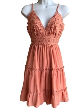 Ecowish Boho Crochet Trimmed Open Back Sundress Size Small NEW